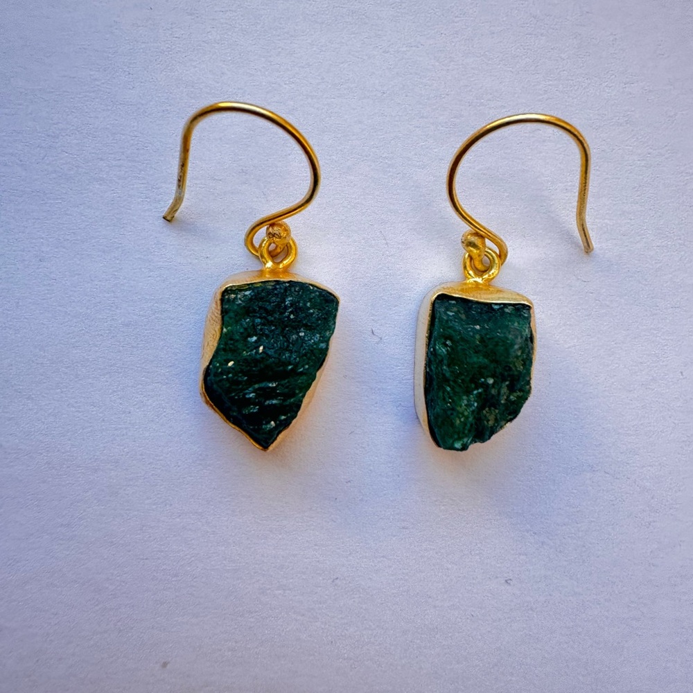 Elegant Green and Gold  Brass Earrings